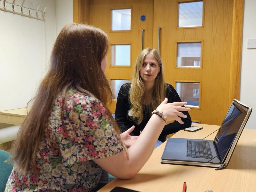 Over shoulder of Jena Hunter BECTU Vision Learning Coordinator in a CV advice session