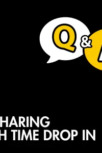 Question & Answer speech bubbles on black background with text that read "Job Sharing Lunch Time Drop In"