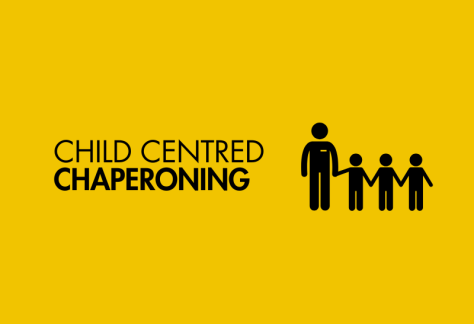 Child Centered Chaperoning title card with a graphic of a adult holding hands with three children