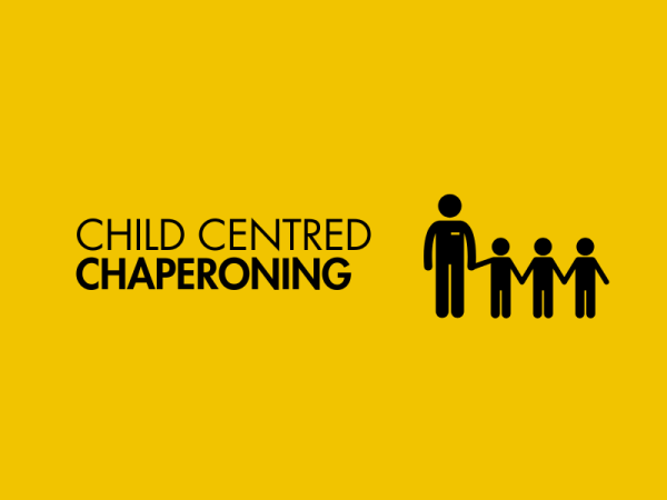 Child Centered Chaperoning title card with a graphic of a adult holding hands with three children