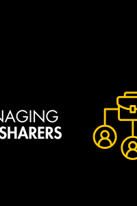 Black graphic with white text reading: managing job-sharers