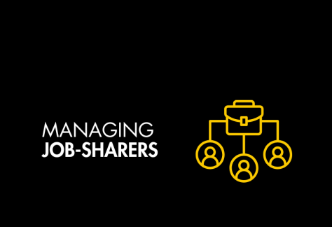Black graphic with white text reading: managing job-sharers