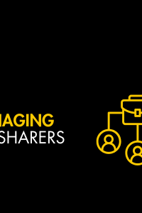 Black graphic with white text reading: managing job-sharers