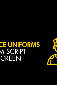 Black graphic with yellow and white text reading: Police Uniforms from script to screen