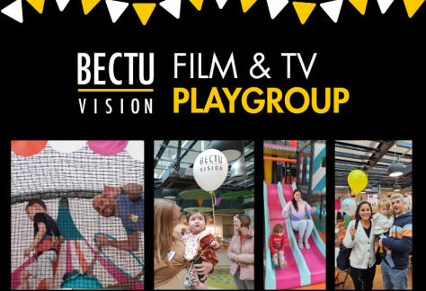 bectuvision logo and text reading 'film and tv playgroup' with images of children and their parents and carers.